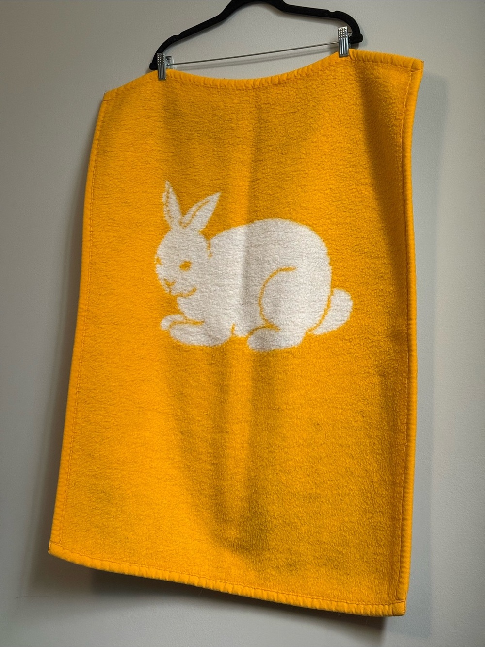 Vintage IKEA Blanket Reversible Yellow White Bunny Rabbit 27x35" Fleece